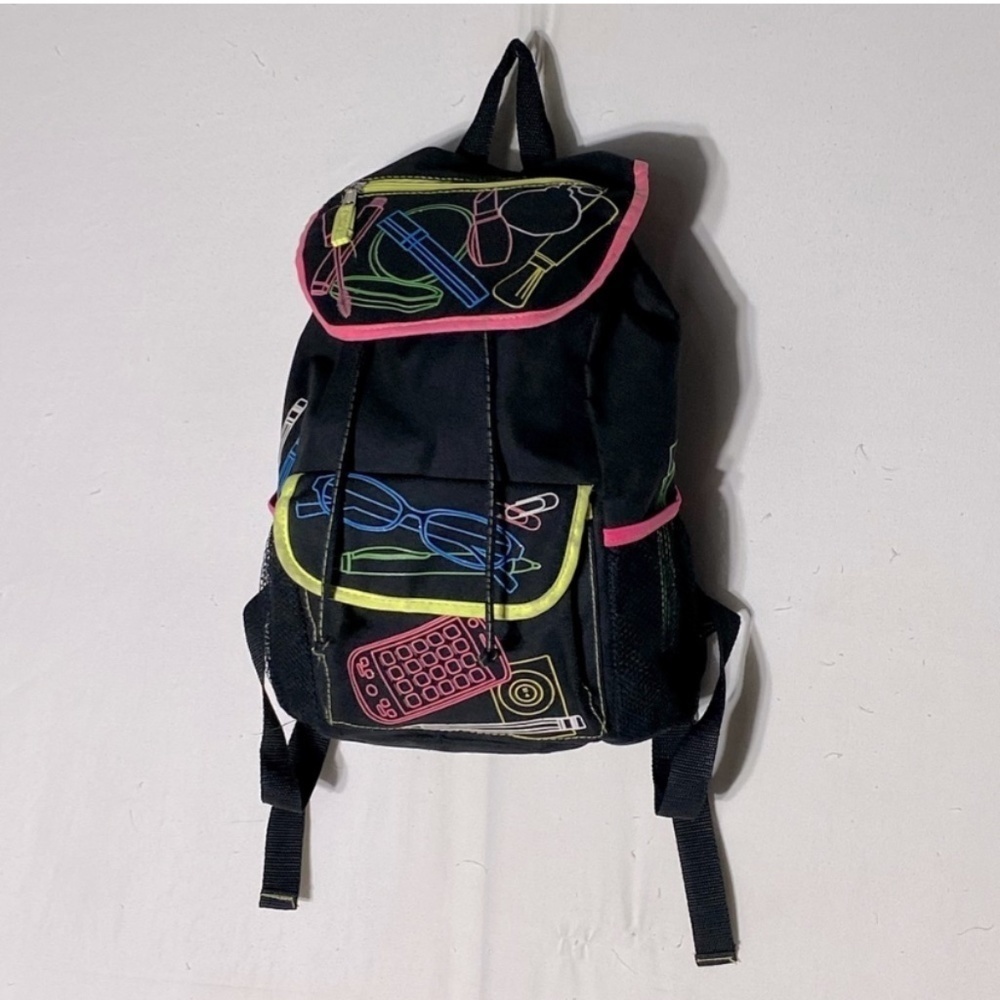 Vintage Black With Neon Graphic Book Bag Backpack